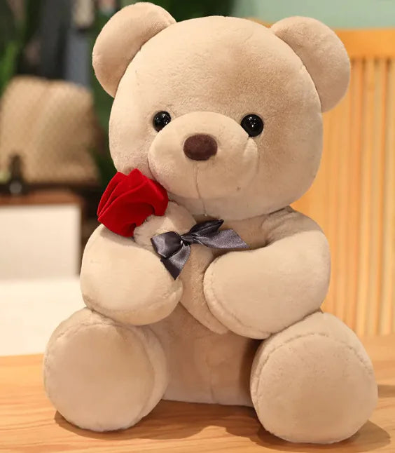 Hugging Roses Teddy Bear Plush Pillow